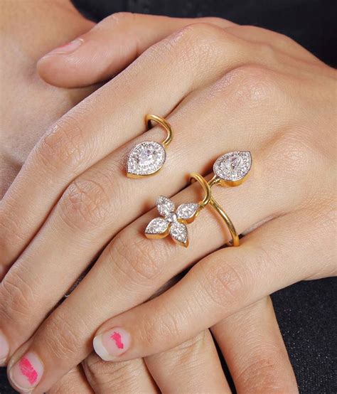 Much More Beautiful Flower Design Cz Stone Fashion Double Finger Ring Women Jewelry Buy Much