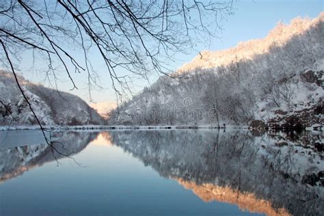 Plitvice lakes in winter stock photo. Image of waterfall - 13467610