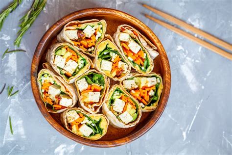 Healthy Vegan Tofu Tortilla Wraps With Tofu And Vegetables Stock Photo