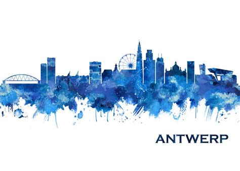 Antwerp Belgium Skyline Blue Towseef Dar Print Antwerp Belgium