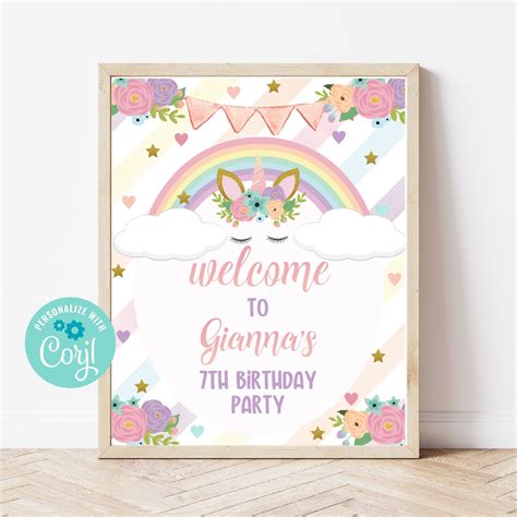 Unicorn Welcome Sign Editable Unicorn Welcome Birthday Sign Etsy