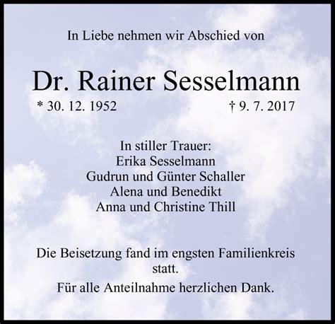 Rainer Sesselmann Traueranzeige Trauer InFranken De