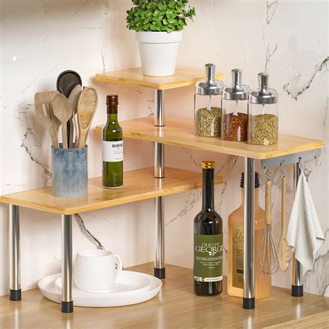 Buy Kitchen Countertop Organizer Spice Rack 3 Tier Corner Counter Shelf Bamboo Desk Bookshelf