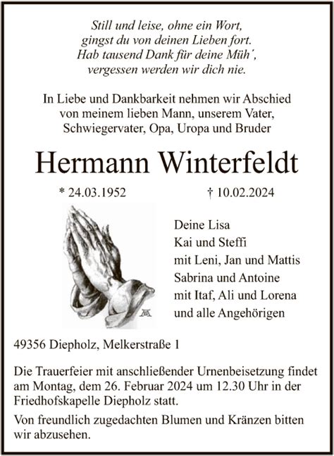 Traueranzeigen Von Hermann Winterfeldt Trauer Kreiszeitung De