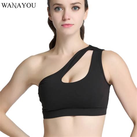 Wanayou Sexy One Shoulder Sports Bra Women Padded Shockproof Absorb Sweat Running Bra Yoga Gym