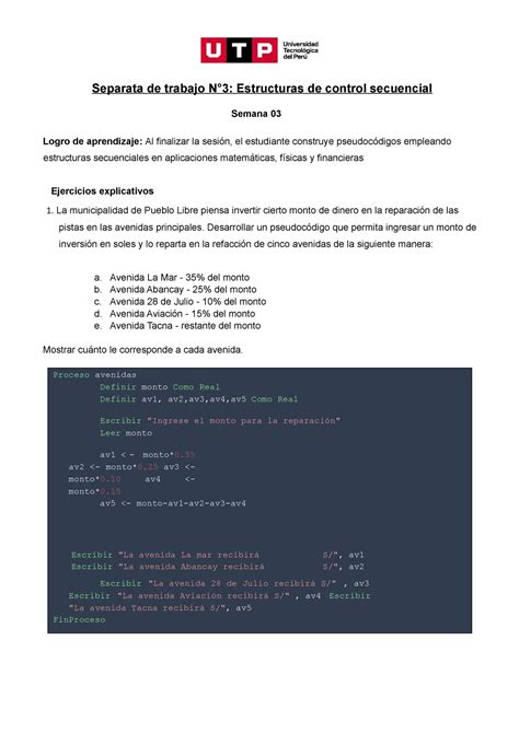 S S Tarea Algoritmo Separata De Trabajo N Estructuras De