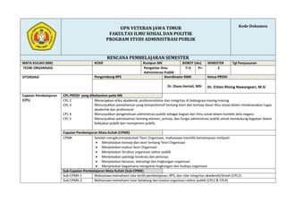 Rencana Pembelajaran Semester Mata Kuliah TEORI ORGANISASI 2 Docx