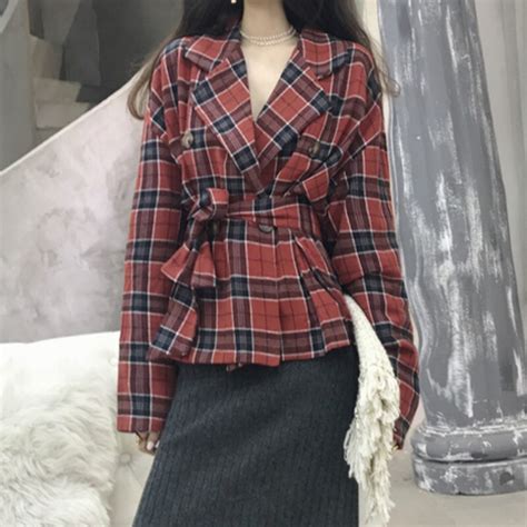 KYMAKUTU 2018 nuevo Vogue Plaid mujeres otoño invierno abrigo coreano