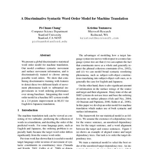 A Discriminative Syntactic Word Order Model For Machine Translation