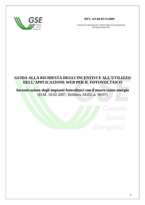 PDF GUIDA ALLA RICHIESTA DEGLI INCENTIVI E ALLUTILIZZO Conto