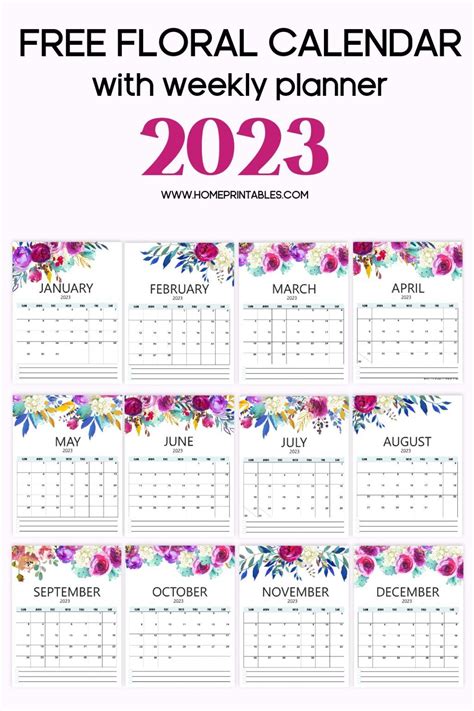 Free Printable Calendar 2023 In Beautiful Florals Artofit