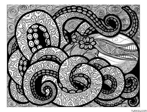 Octopus Zentangle Coloring Page Turkau