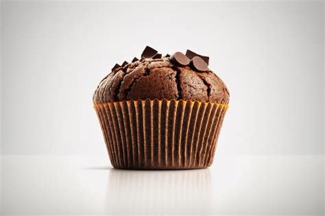 Muffin De Chocolate Con Trocitos De Chocolate Aislado En Un Fondo