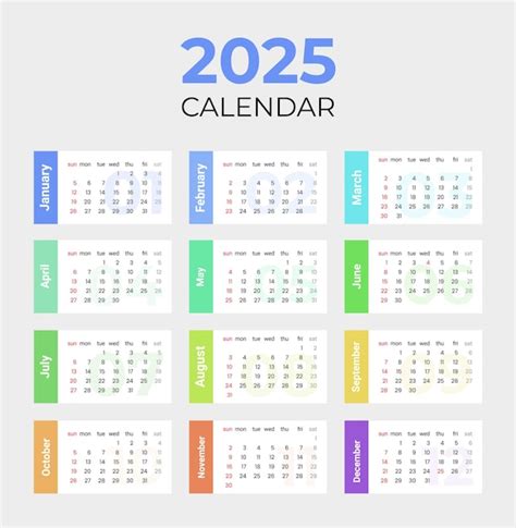 Calendario Simple 2025 Con Comienzo De Semana Domingo Plantilla De