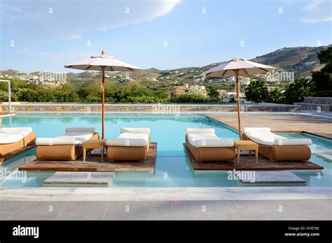 Swimming pool at the luxury hotel, Crete island, Greece Stock Photo - Alamy