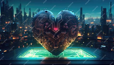 Premium Ai Image Cyberpunk Hightech Neon Glowing Heart Cyber Love Concept