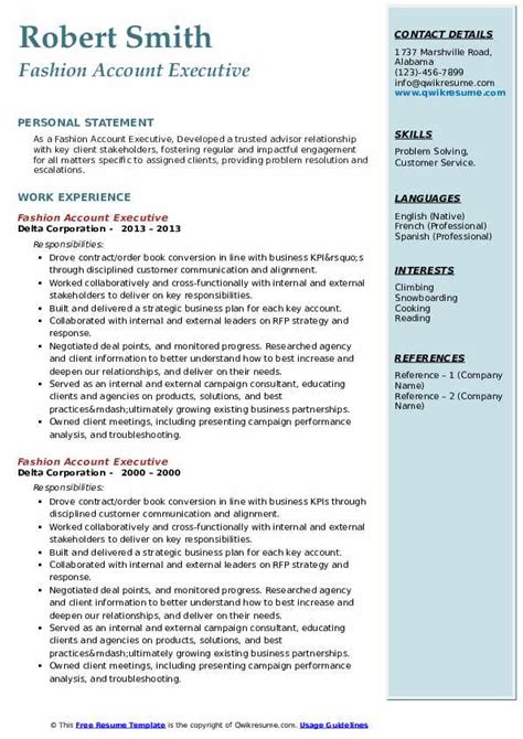 Fashion Account Executive Resume Samples QwikResume