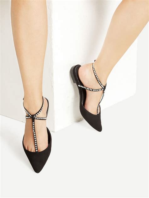 Rhinestone Detail Pointed Toe Flats SheIn Sheinside