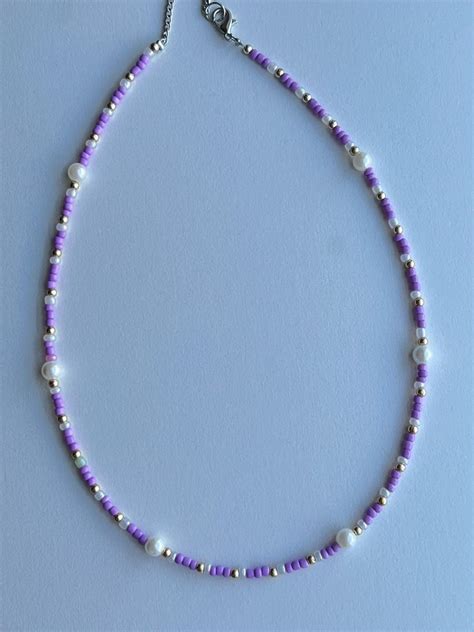 Purple Pearl Necklace Purple Beaded Jewelry Beaded Jewelry