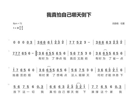 我真怕自己哪天倒下简谱 任夏 吉他世界