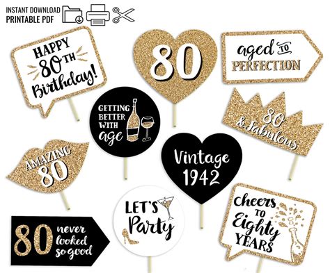 Th Birthday Printable Photo Booth Props Gold Black And Etsy