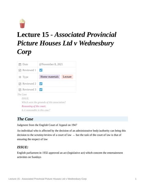 Lecture 15 Associated Provincial Picture Houses Ltd V Wednesbury Corp 🍿 Lecture 15