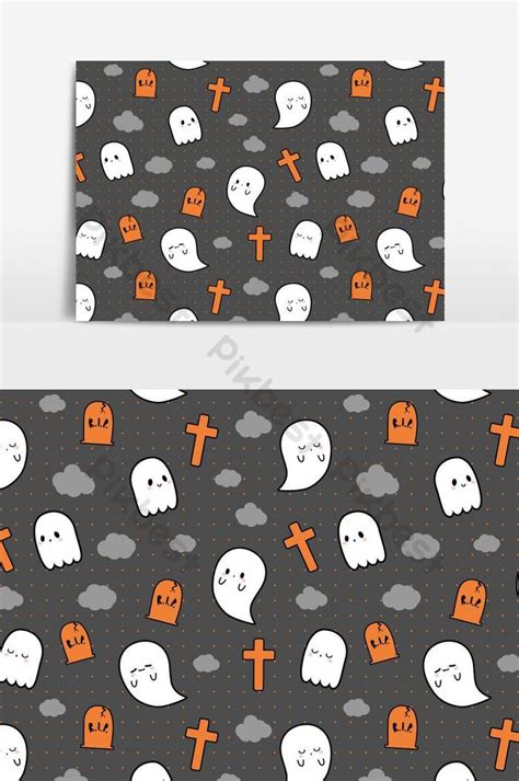 Cute Adorable Little White Ghost Cartoon Doodle Seamless Pattern Wallpaper Cover Banner Png