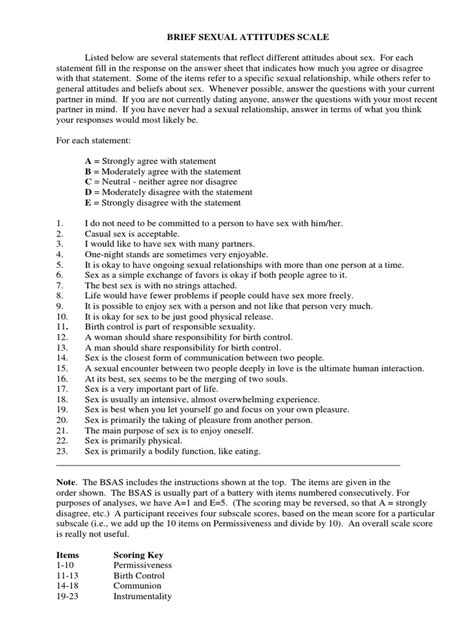 Brief Sexual Attitudes Scale Pdf Human Sexual Activity Sexual Intercourse