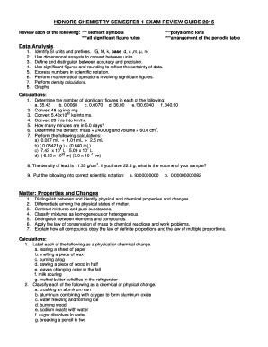 Fillable Online Chemistry Semester 1 Exam Review B2015b Fax Email Print