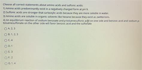 Solved Choose All Correct Statements About Amino Acids And Chegg