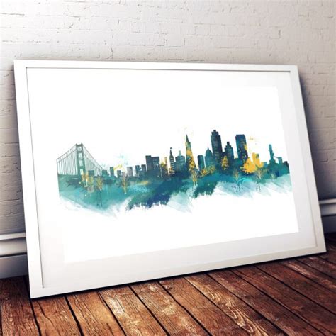 Paris City Skyline Art Print In Teal Watercolour Abstract Art Print