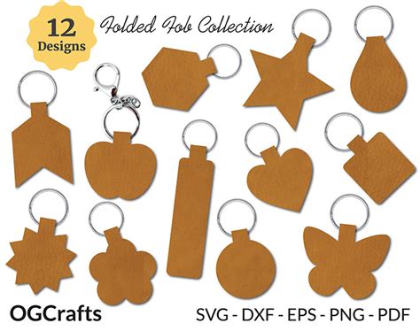 Folded Key Fob SVG Faux Leather Keychain Template Bundle OGCrafts