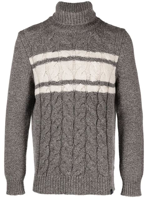 Fay Rollkragenpullover Mit Zopfmuster Braun FARFETCH DE