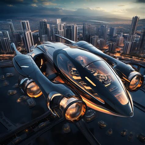 Premium Photo A Futuristic Jet Flying Over A City