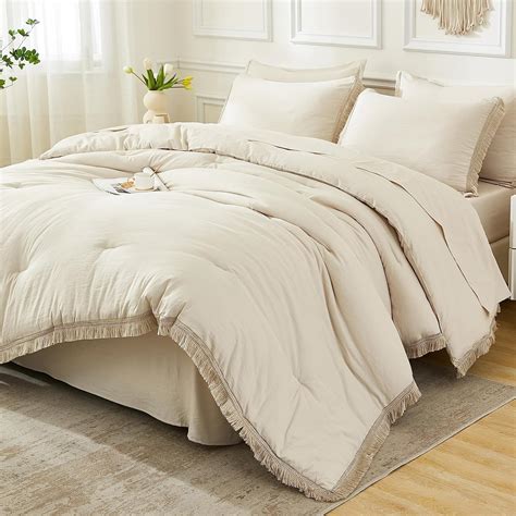 Andency Beige Comforter Set King Size With Sheets 7 Pieces Boho Tassel Bed In A Bag