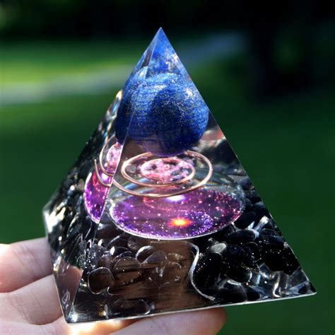 Galaxy Series Orgone Pyramid Lapis Lazuli With Crystal Sphere With