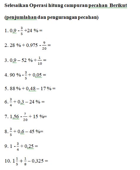 Latihan Soal Penjumlahan Dan Pengurangan Pecahan Kelas Diary Guru Riset