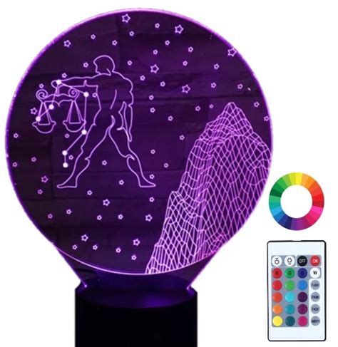 Lampka Nocna LED 3D Waga Znak Zodiaku Grawer Plexido Sklep EMPIK