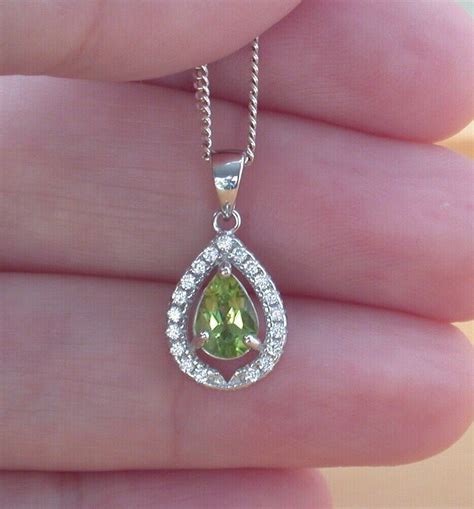 Sterling Silver Peridot And Cz Pendant And Chain Silver Peridot Necklace Uk