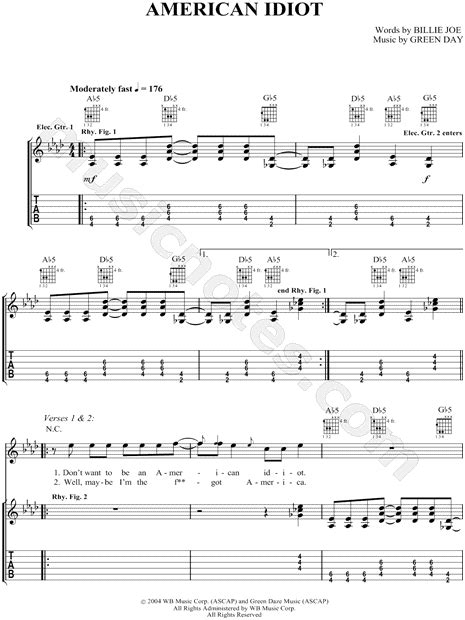 Green Day American Idiot Guitar Tab In Ab Major Download And Print Sku Mn0048411