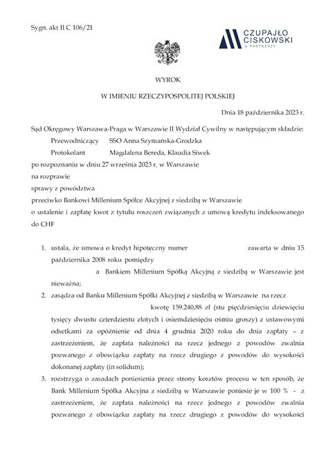 Wygrane Sprawy Frankowe Pa Dziernik Czupaj O Ciskowski