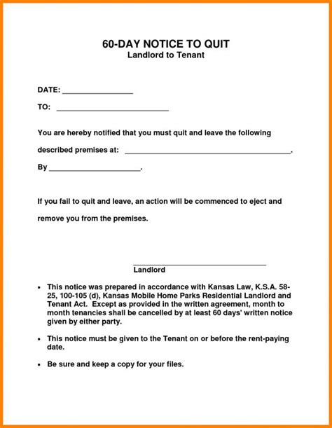 Texas Printable Tenant 60 Day Notice To Vacate Template