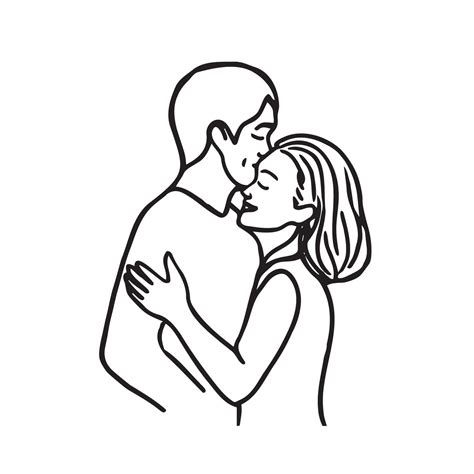 Man And Woman Standing Hugging And Smiling Doodle Sketch Heterosexual