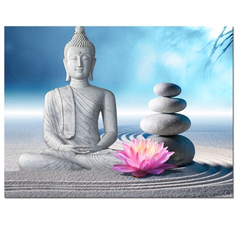 Peaceful Buddha With White Sand Zen Stone Canvas Prints Wall Art