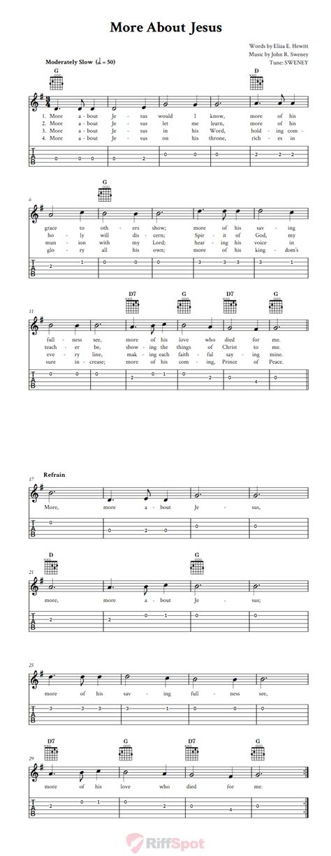 More About Jesus Easy Guitar Sheet Music And Tab With Chords And Lyrics