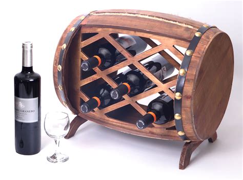 New Rustic Wooden Barrel Shaped Wine Rack 7 Bottle Decorative Wine