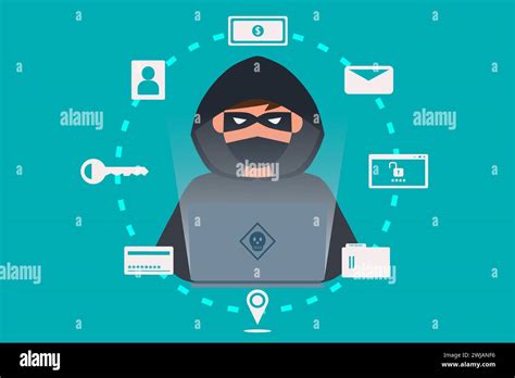 Hacker Or Cyber Criminal With Laptop Stealing User Personal Data