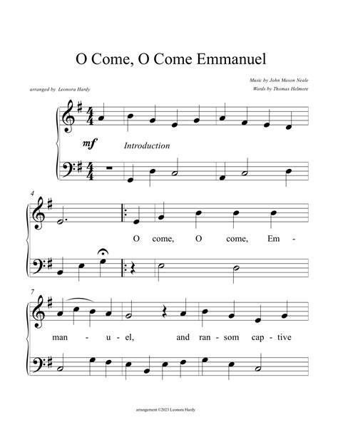 O Come O Come Emmanuel Beginner Arr Leonora Hardy By John Mason