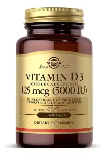 Solgar Vitamina D3 Colecalciferol 5000 Ui 100 Softgels Envío gratis