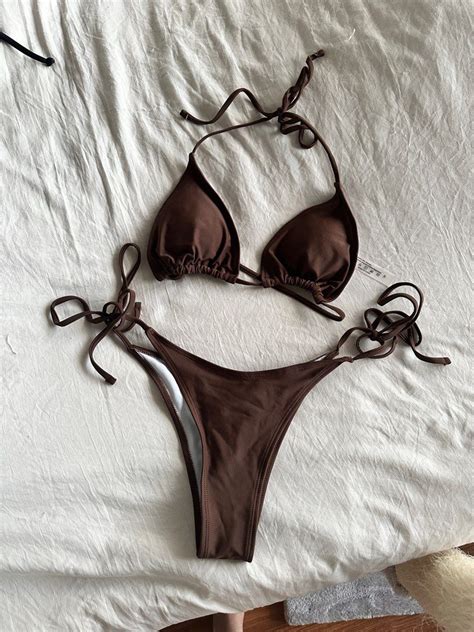 Brown Triangle Bikini Set Women S Fashion Swimwear Bikinis